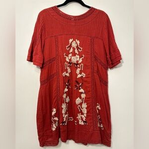 Free People Women’s Red Embroidered Babydoll Dress Size M